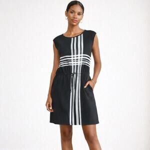 Dries Van Noten Striped Cinch Waist Tunic Dress Black White L